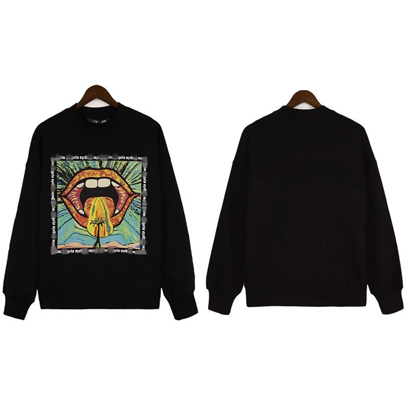 Street Graphic Print Crewneck Sweatshirt Unisex Onyx - Palm Angels - Cnfans - $28.06