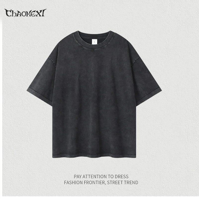 Vintage Cotton Men's Tee, Summer Top - Charcoal - CHAOKEXI - Cnfans - $19.03