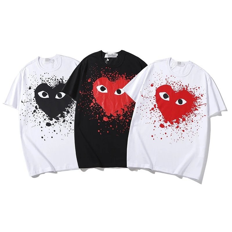 CDG Heart Embroidery Tees Multicolor - Gallery Image 3 - Detailed View