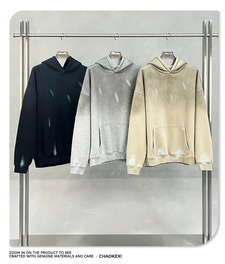 Men Heavyweight Washed Streetwear Hoodie 380g Soft Apricot - Gallery Image 6 - Detailed View