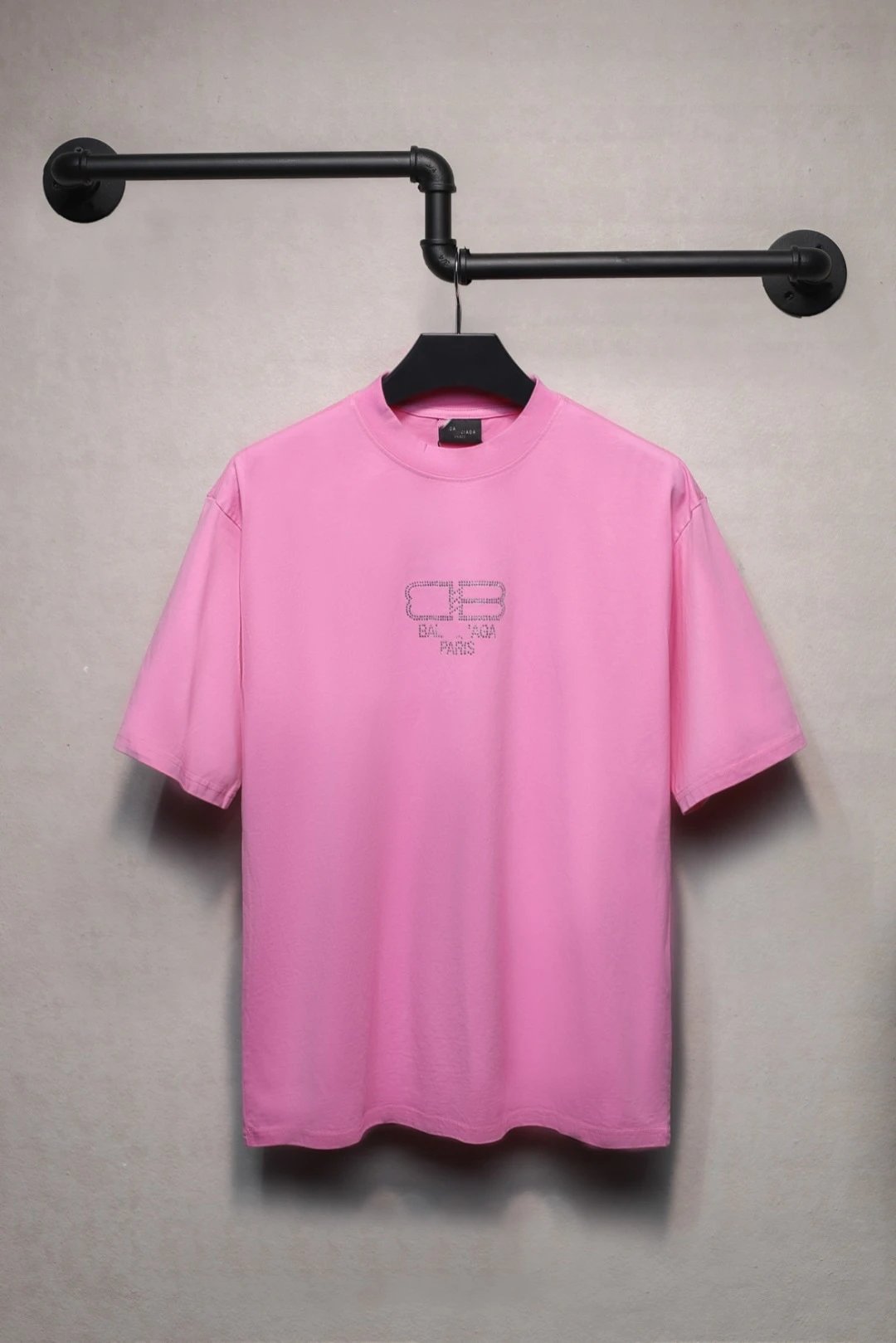 Casual Cotton Tee Unisex Rhinestone T-Shirt, Rose - Balenciaga - Cnfans - $26.77
