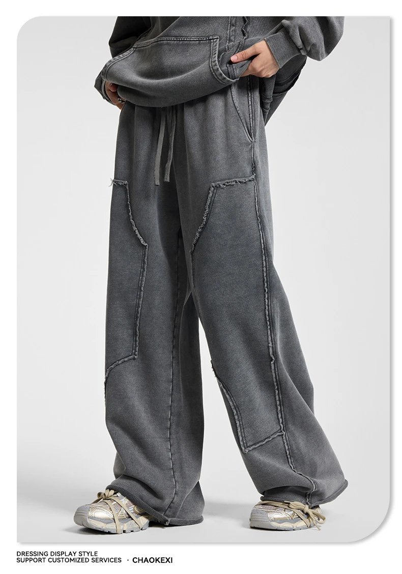 Men's Autumn Loose Fit Casual Pants Washed Black - Gallery Image 4 - Detailed View