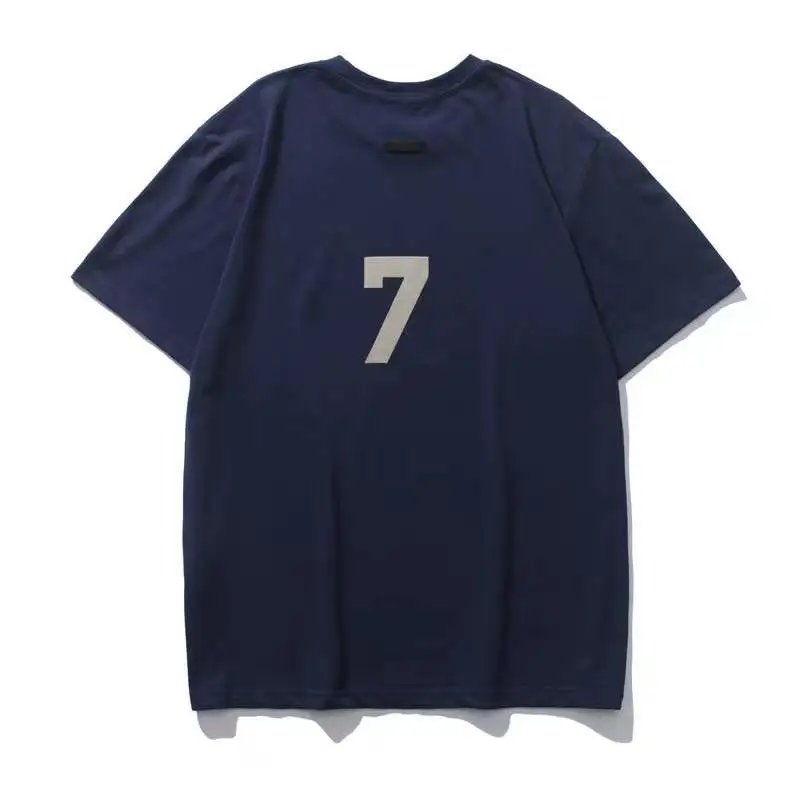 Streetwear Loose Velvet Number 7 Tee Navy - Fear of God(FOG） - Cnfans - $20.32