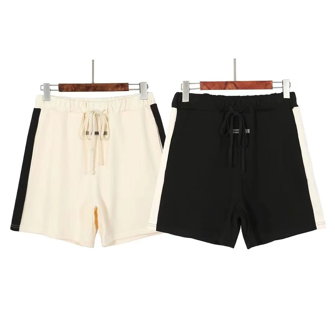 Unisex Cotton Drawstring Casual Shorts Ivory Black - Gallery Image 1 - Detailed View