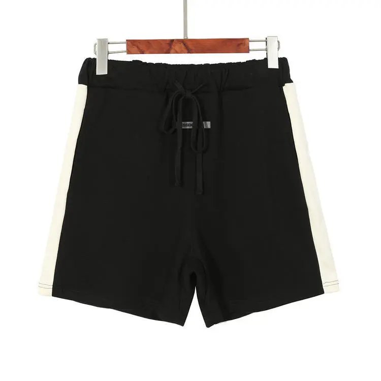 Unisex Cotton Drawstring Casual Shorts Ivory Black - Gallery Image 2 - Detailed View