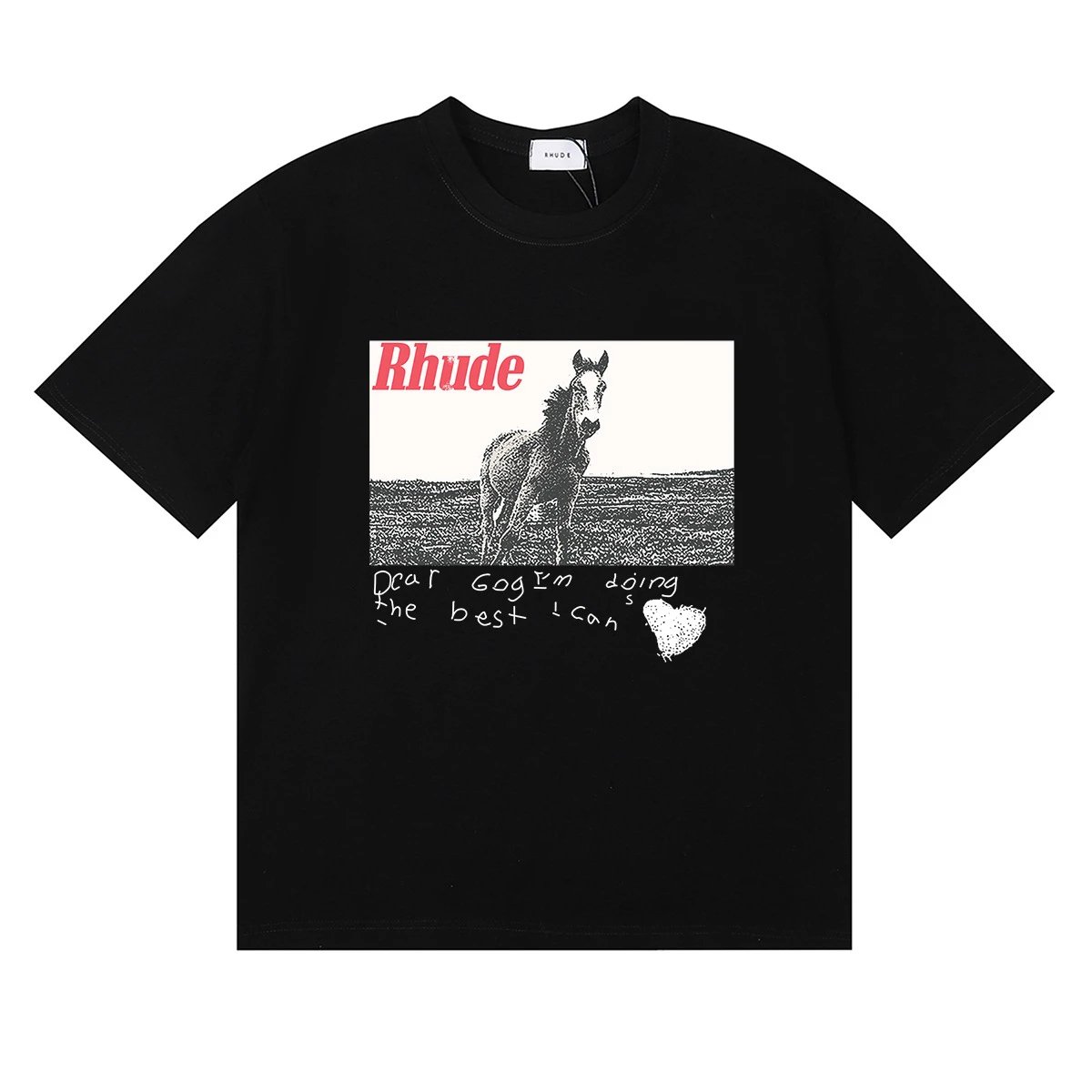 Rhude Horse Graphic T-Shirt Black - Gallery Image 4 - Detailed View