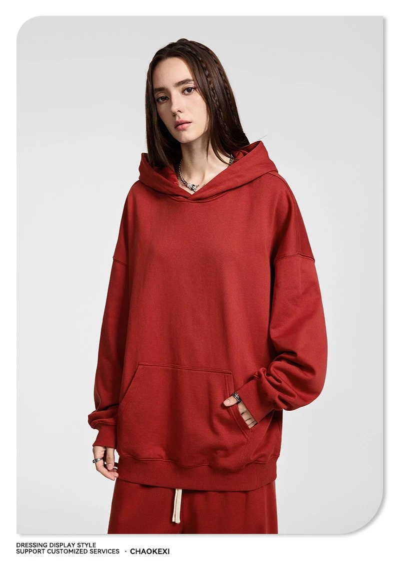 Men's Cotton Fleece Hoodie Heavyweight Pullover, Alabaster - Gallery Image 7 - Detailed View