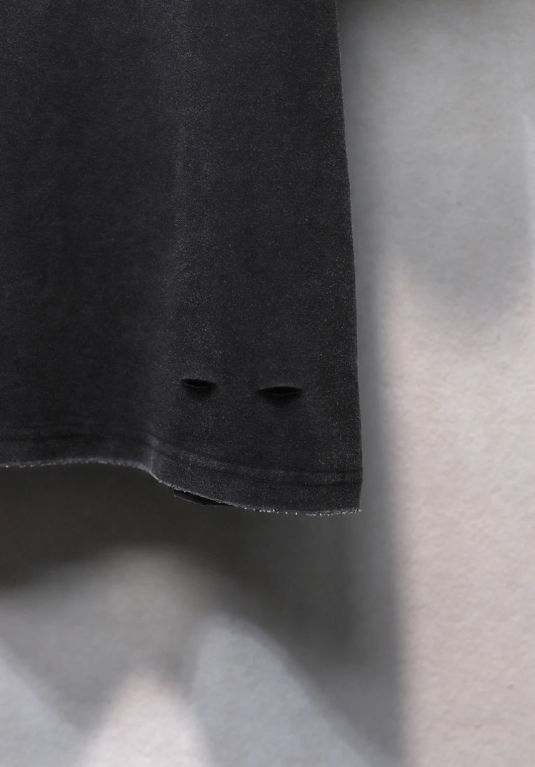 Unisex Oversized Distressed Moto Graphic Tee, Washed Black - Gallery Image 5 - Detailed View