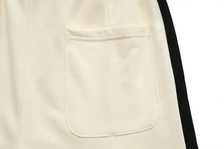 Unisex Cotton Drawstring Casual Shorts Ivory Black - Gallery Image 9 - Detailed View