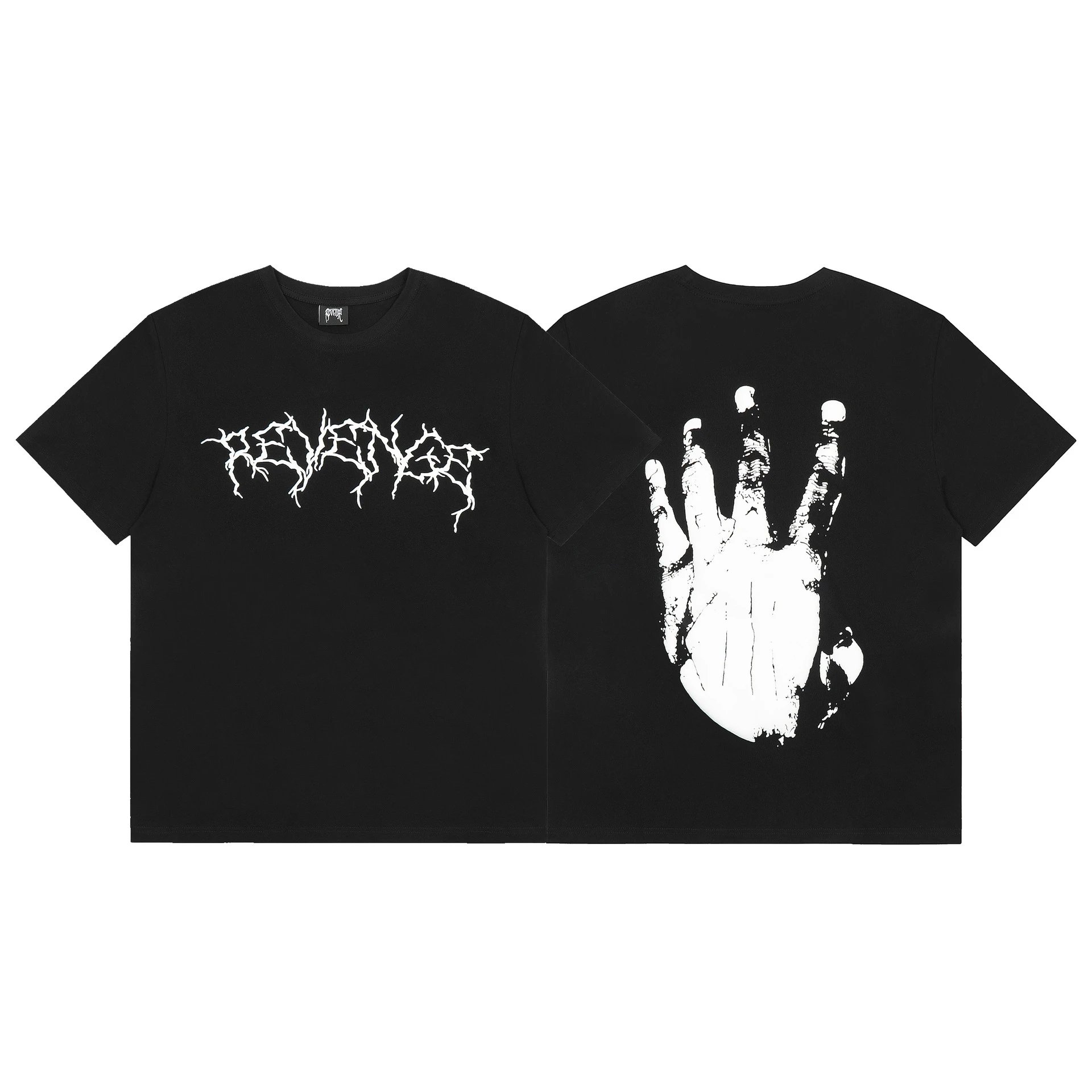 Streetwear Graphic Handprint Tee Ebony Black - Revenge - Cnfans - $19.03