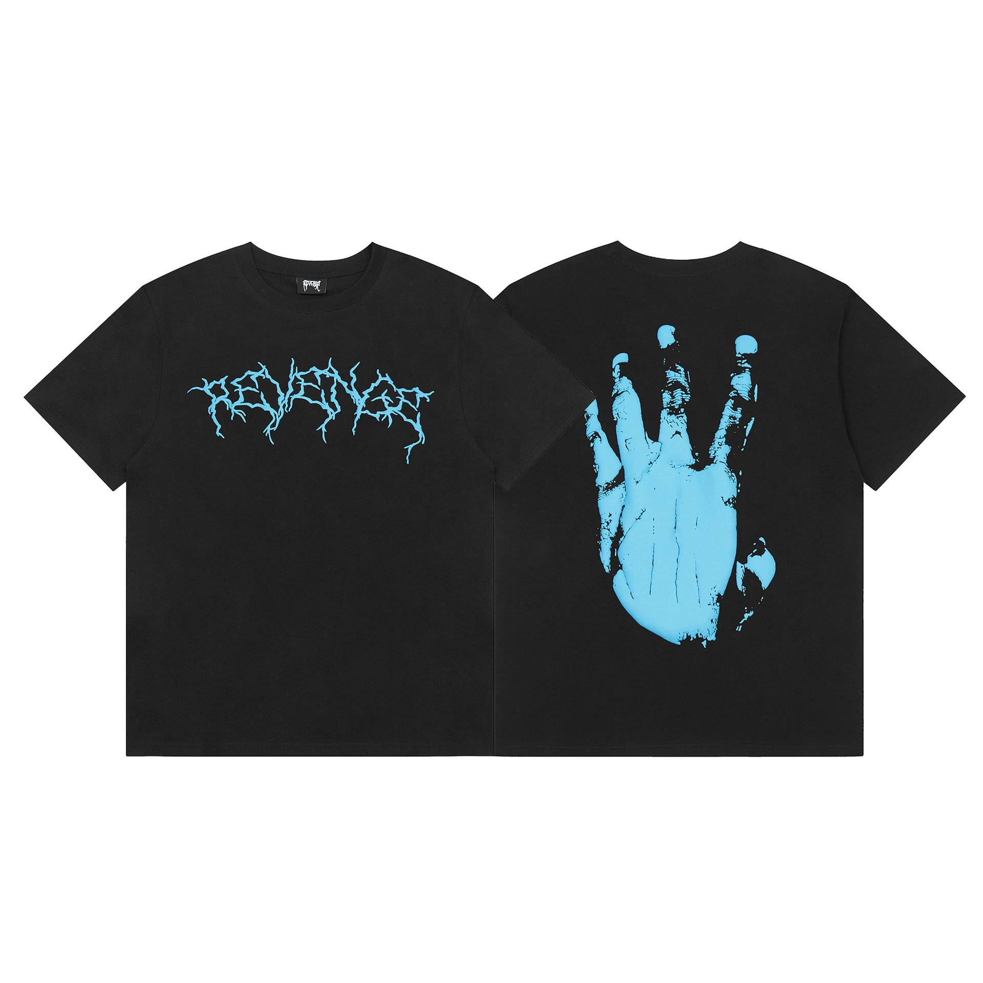 Streetwear Graphic Handprint Tee Midnight Black - Revenge - Cnfans - $19.03
