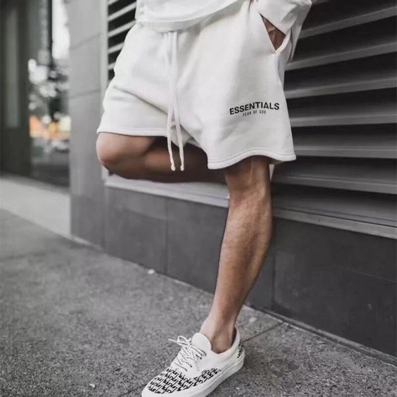 Streetwear Loose Drawstring Shorts Reflective Beige - Essentials - Cnfans - $23.55