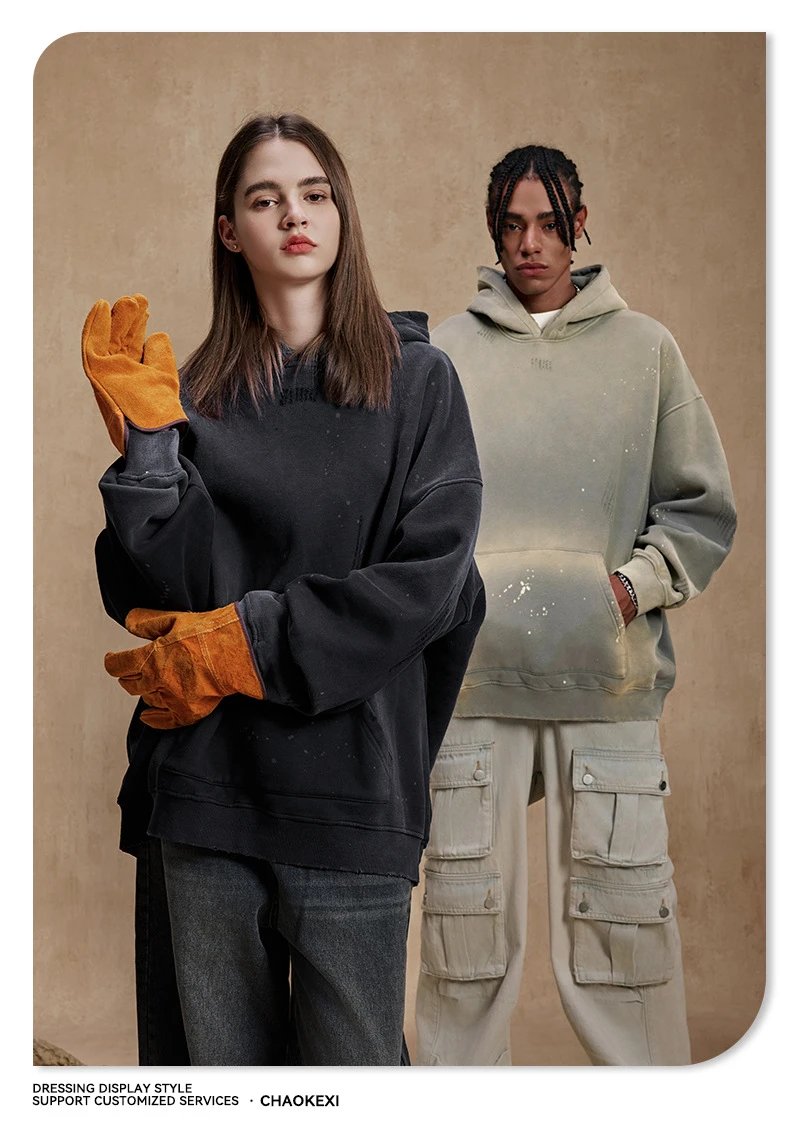 CHAOKEXI Washed Fleece Hoodie Multicolor - Gallery Image 4 - Detailed View