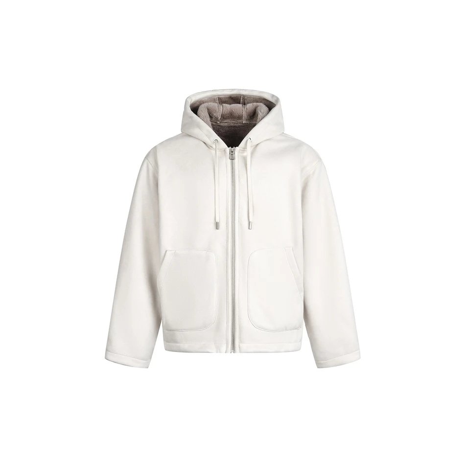 Retro Loose Fit Unisex Faux Suede Sherpa Lined Jacket, Ecru - High Quality Product Image - Cnfans