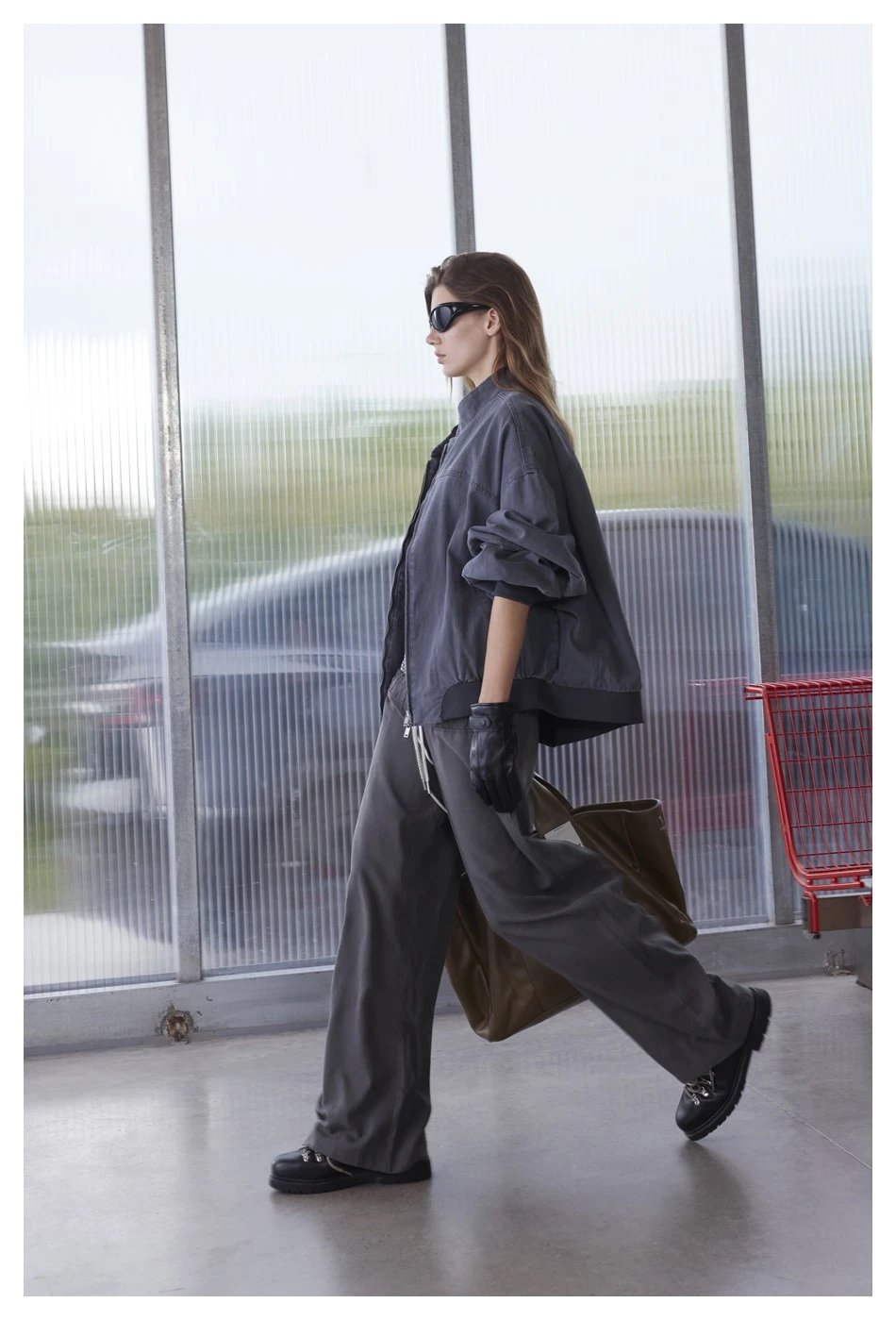 Unisex Retro Washed Loose Bomber Jacket Merlot - Gallery Image 5 - Detailed View