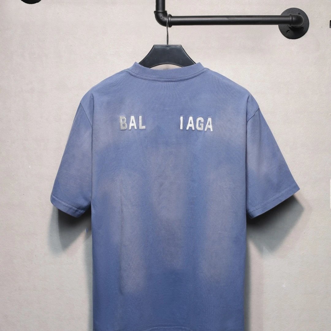 Unisex OS Gradient Embroidered Short Sleeve Tee Washed Indigo - Gallery Image 2 - Detailed View