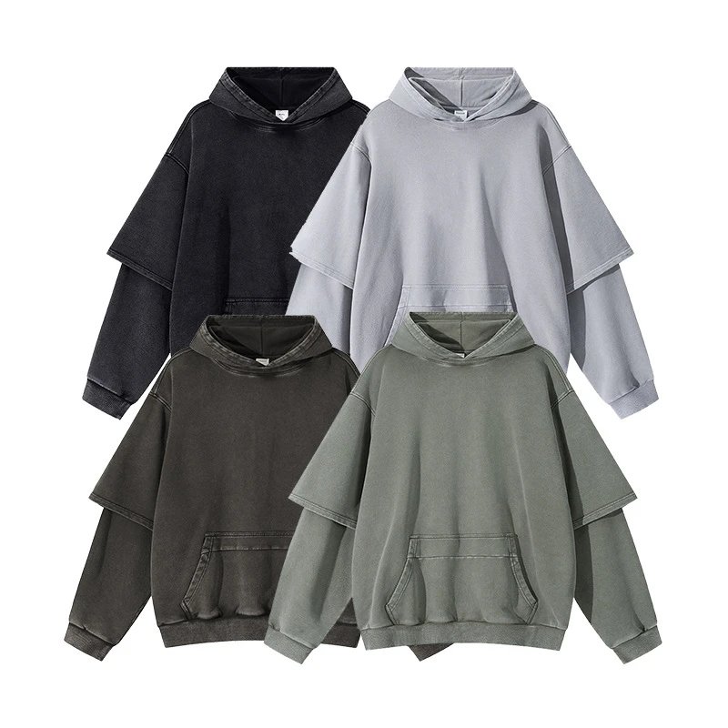 Heavyweight 400g Washed Double Layer Hoodie Ash Gray - Gallery Image 5 - Detailed View