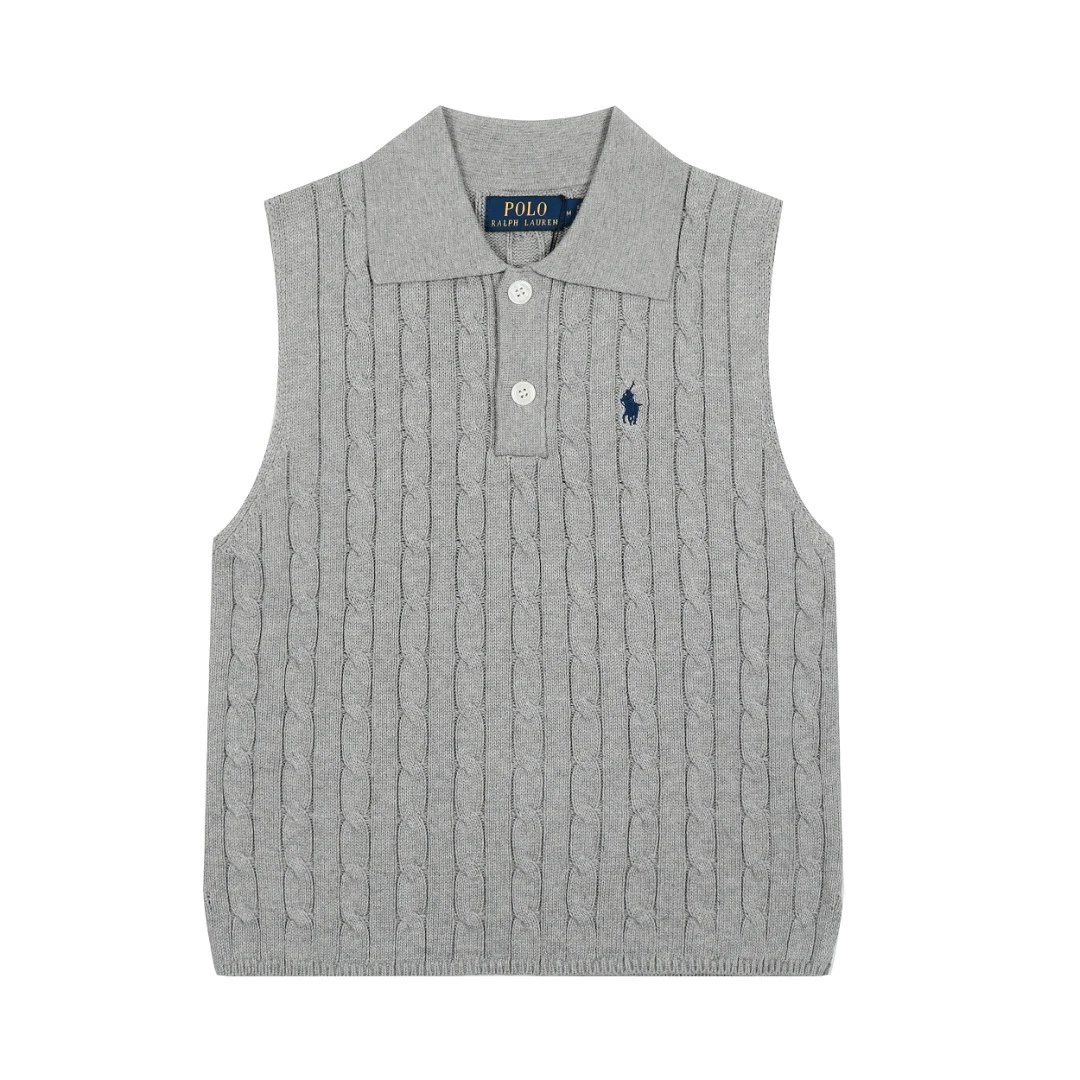 Cable-Knit Sleeveless Polo Vest Summer Casual Gray - Ralph Lauren - Cnfans - $29.03
