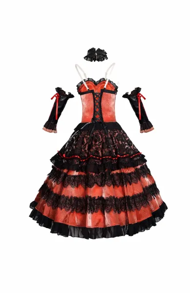 Design Lolita Dress Set Red and Black Gothic Lace Dress with Accessories Dress - 8