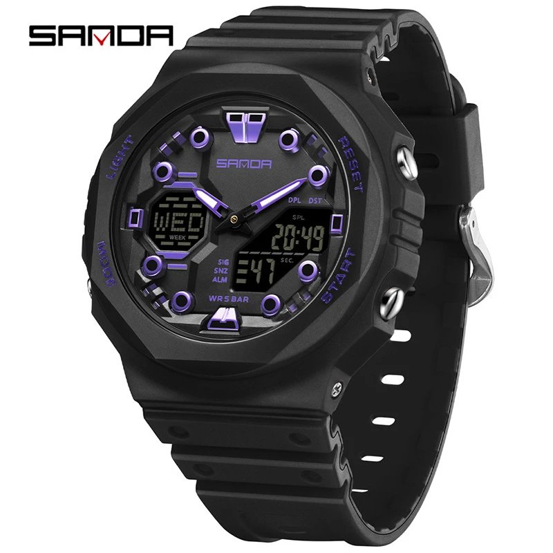 SANDA Watches Analog-Digital Sports Watch — 6200 Black purple