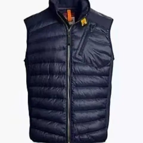 Parajumpers Down Jackets Hooded quilted puffer jacket with yellow neck strap — 4 Blue Patchwork Padded Vest