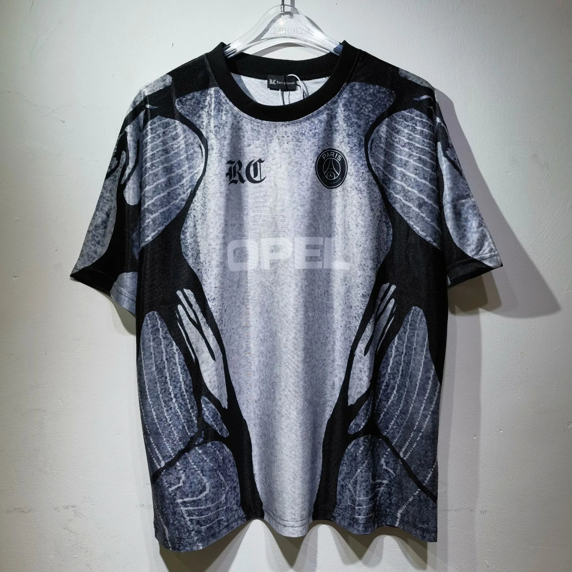 Palace Football Jerseys V-neck mesh jersey with graphic prints and number appliqués — CT042P gray