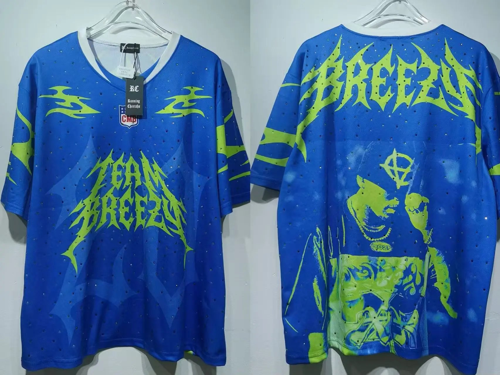 Palace Football Jerseys V-neck mesh jersey with graphic prints and number appliqués — CT021 blue