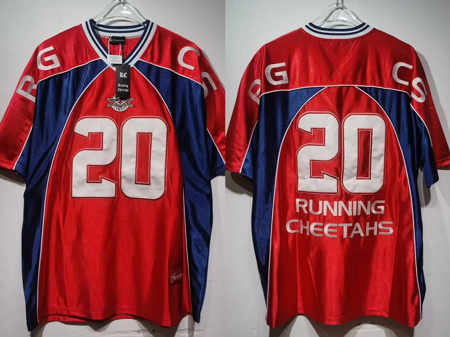 Palace Football Jerseys V-neck mesh jersey with graphic prints and number appliqués — T004 red