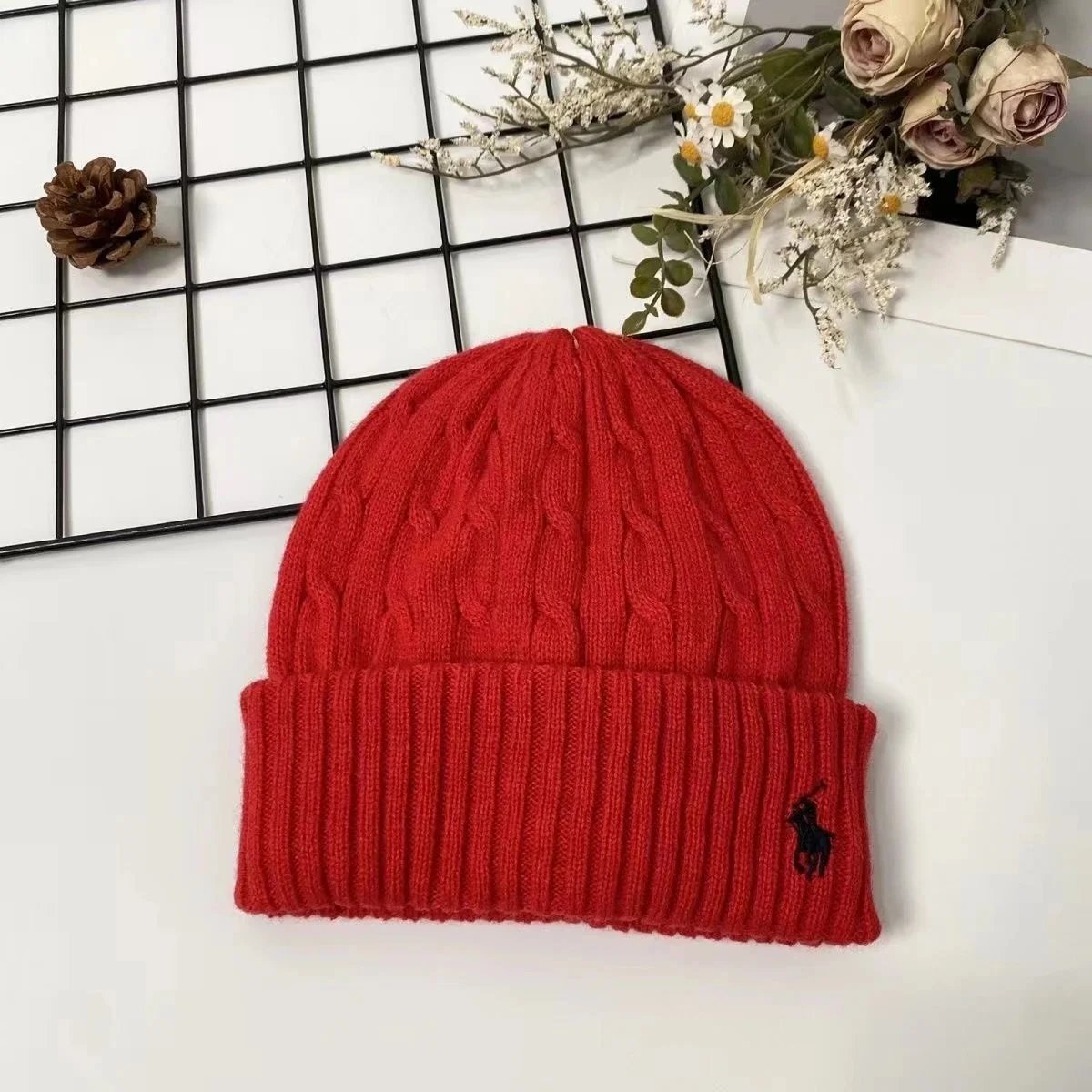 Ralph Lauren Hats Cuffed Knit Beanie with Embroidered Polo Pony — 25