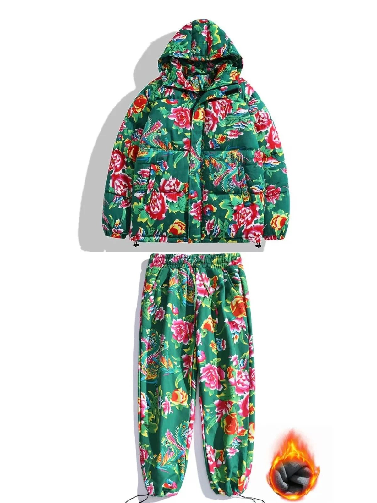 Unbranded Coats Hooded floral-print padded long coat image 10