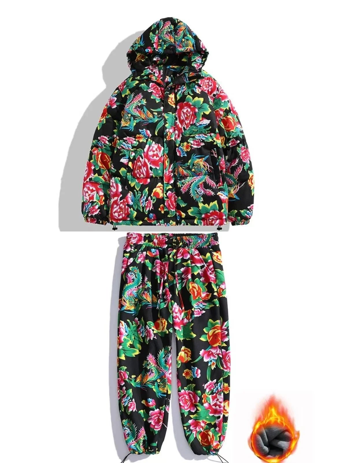 Unbranded Coats Hooded floral-print padded long coat image 12
