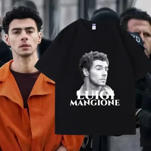 Design Luigi Mangione Portrait Black T-Shirt T-Shirts - 1