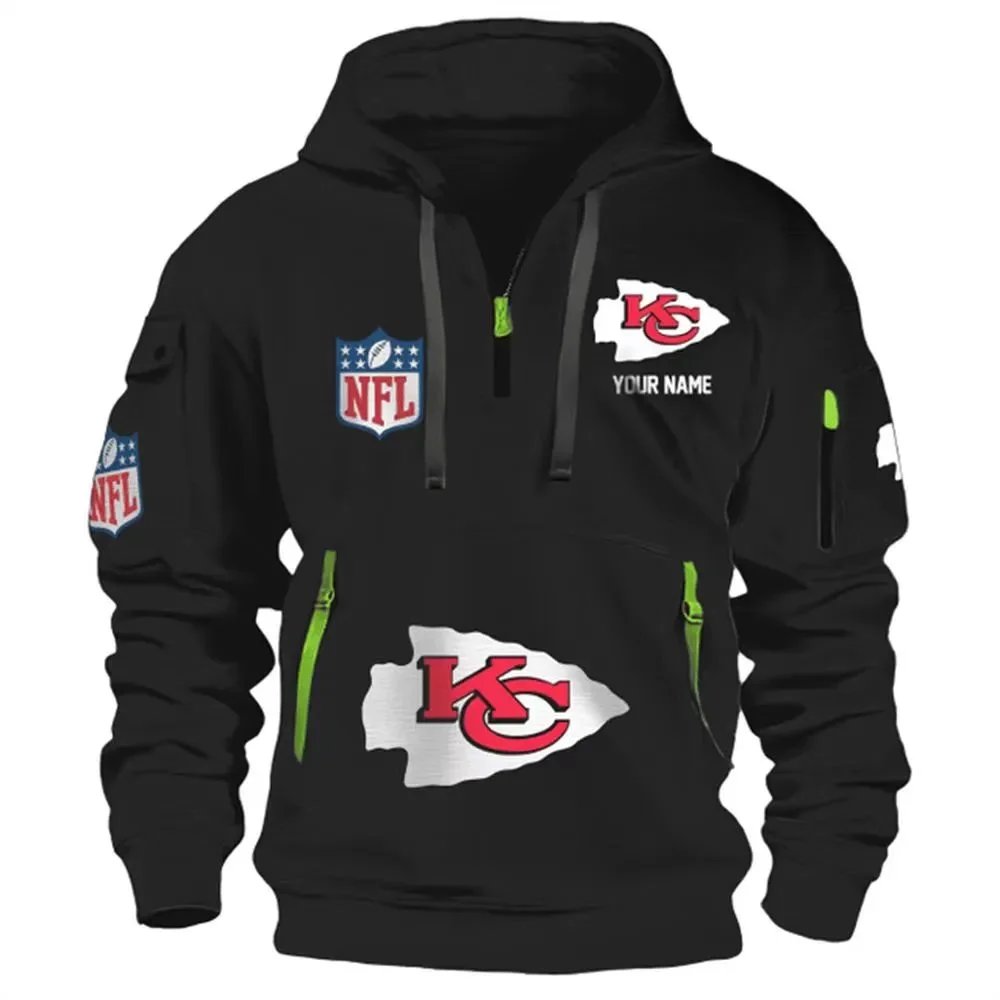Philadelphia Eagles NFL Custom Name Half-Zip Hoodie Black - 5