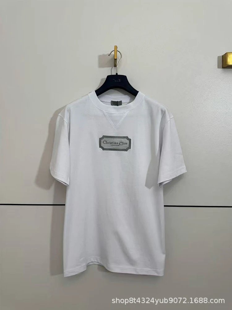 Dior T-Shirts Crew-Neck T-Shirt with Christian Couture Chest Patch — white
