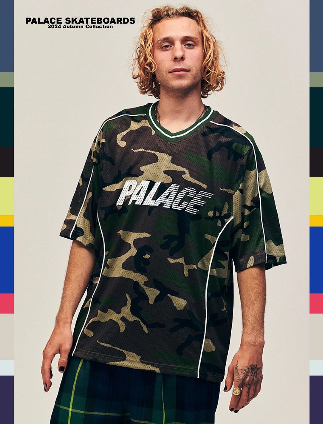 Palace Football Jerseys V-neck mesh jersey with graphic prints and number appliqués — TB 35 Camouflage