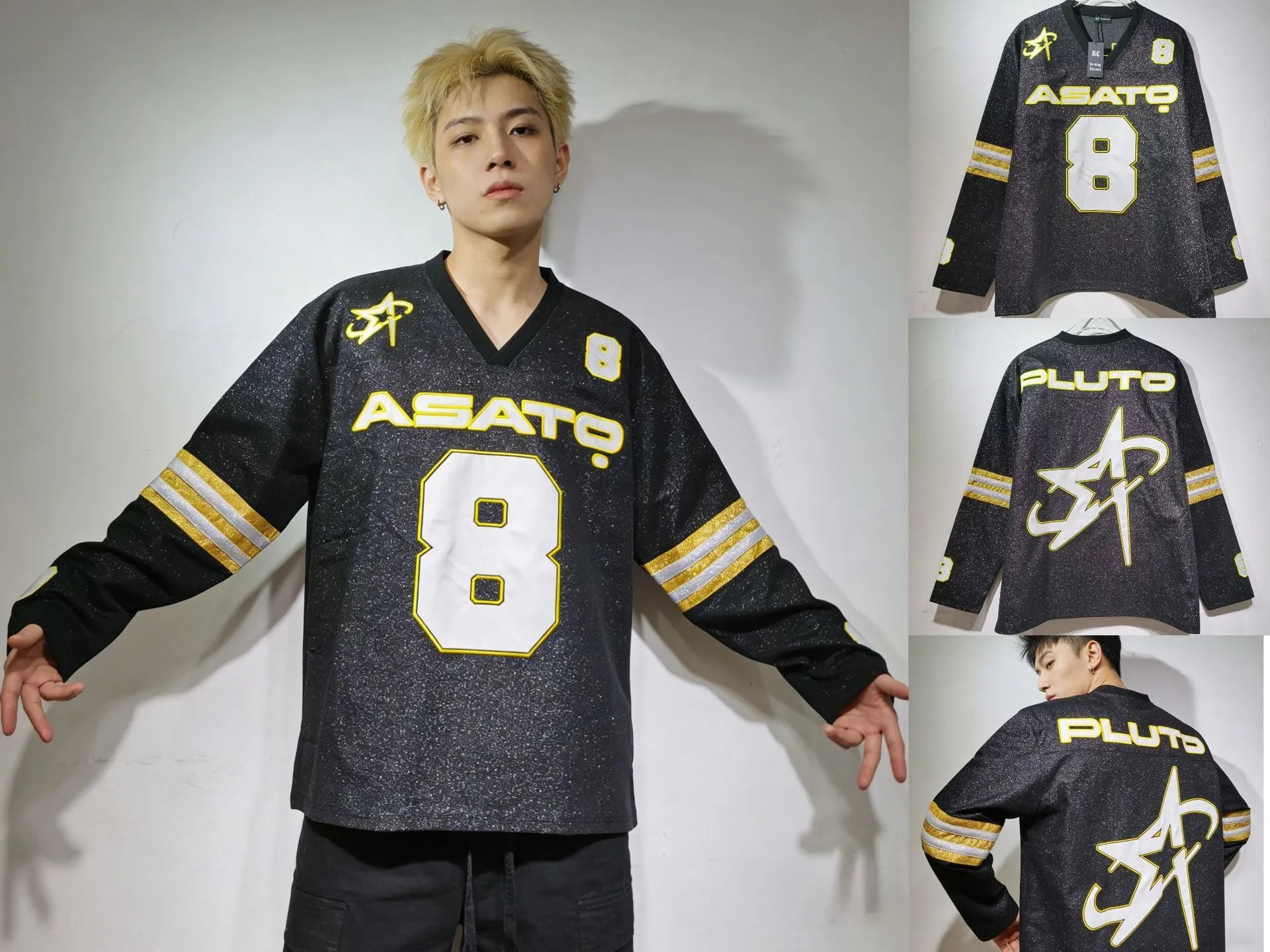 Palace Football Jerseys V-neck mesh jersey with graphic prints and number appliqués — CT 013 Black