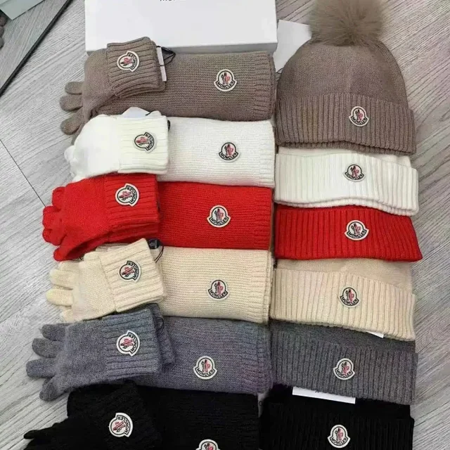 Moncler Knitted beanie, scarf and gloves set product detail image 1