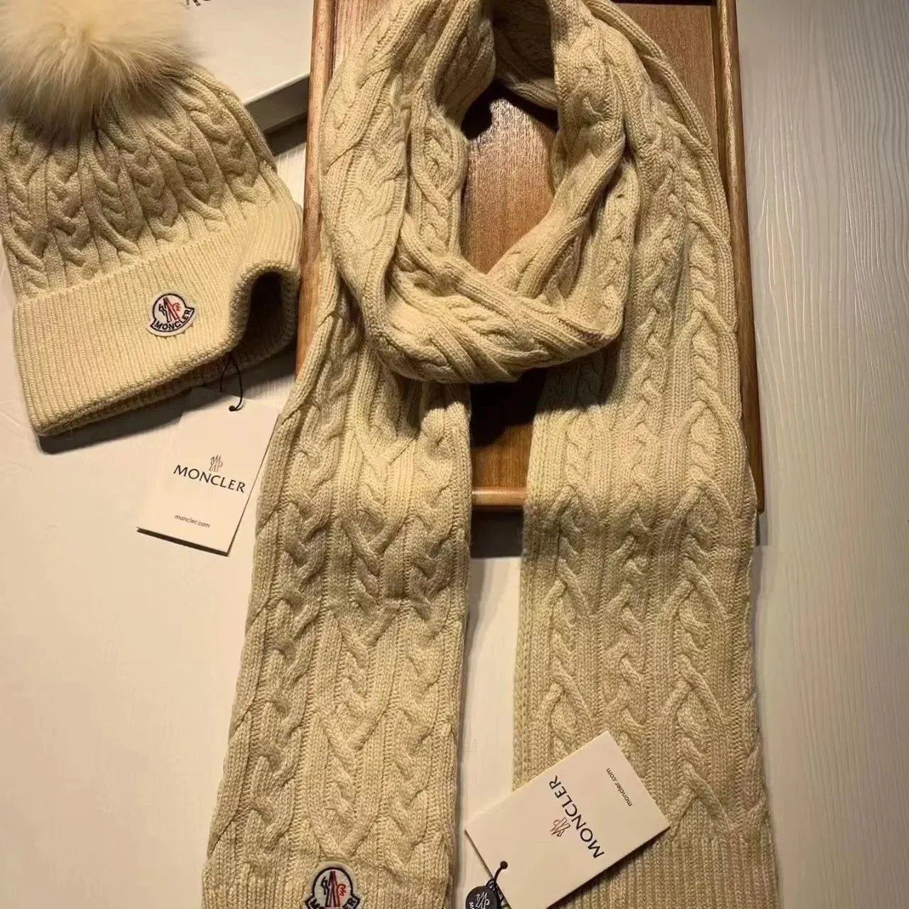 Moncler Knitted beanie, scarf and gloves set image 8