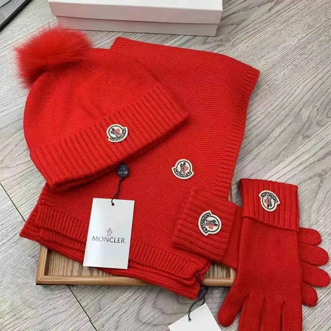 Moncler Knitted beanie, scarf and gloves set — 08