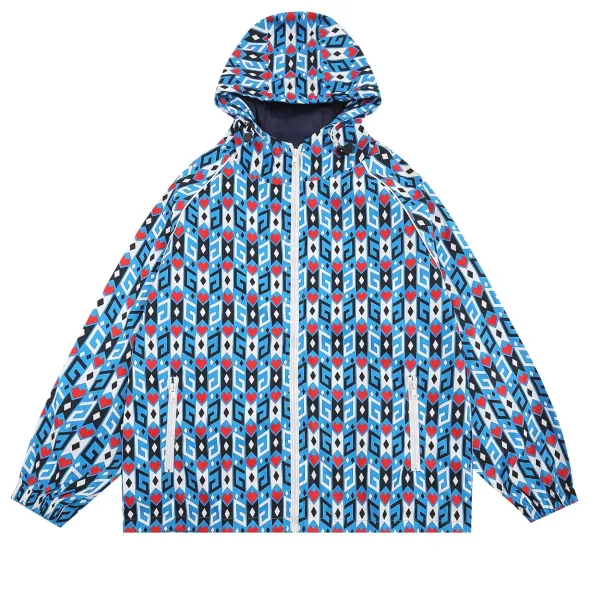 Design Geometric Print Hooded Windbreaker Jacket Outerwear.windbreaker - 1