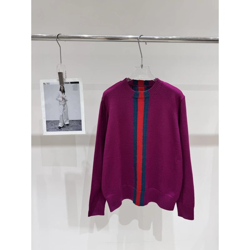 Unbranded Knitwear Crew Neck Knit Sweater with Contrast Center Stripe variant SOURCE-sku:131594367009