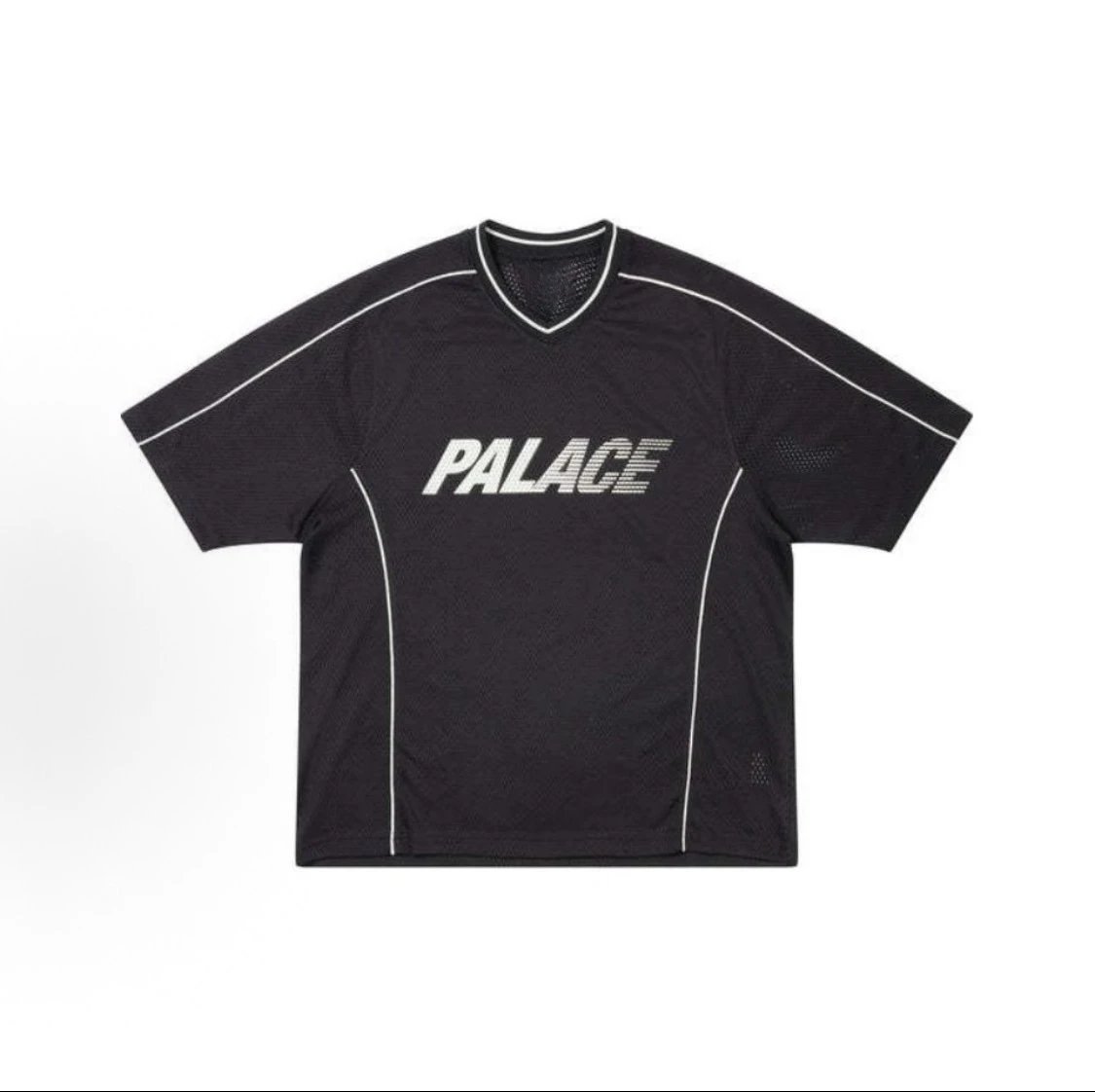 Palace Football Jerseys V-neck mesh jersey with graphic prints and number appliqués — TB 35 Black