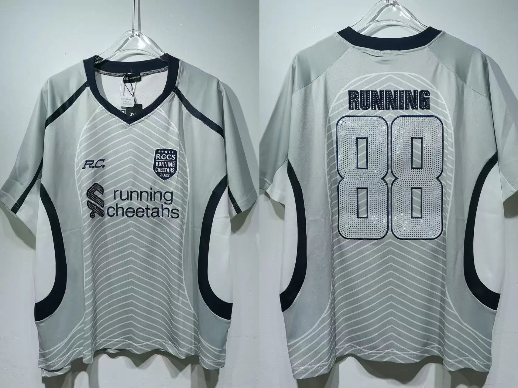 Palace Football Jerseys V-neck mesh jersey with graphic prints and number appliqués — CT 019 white