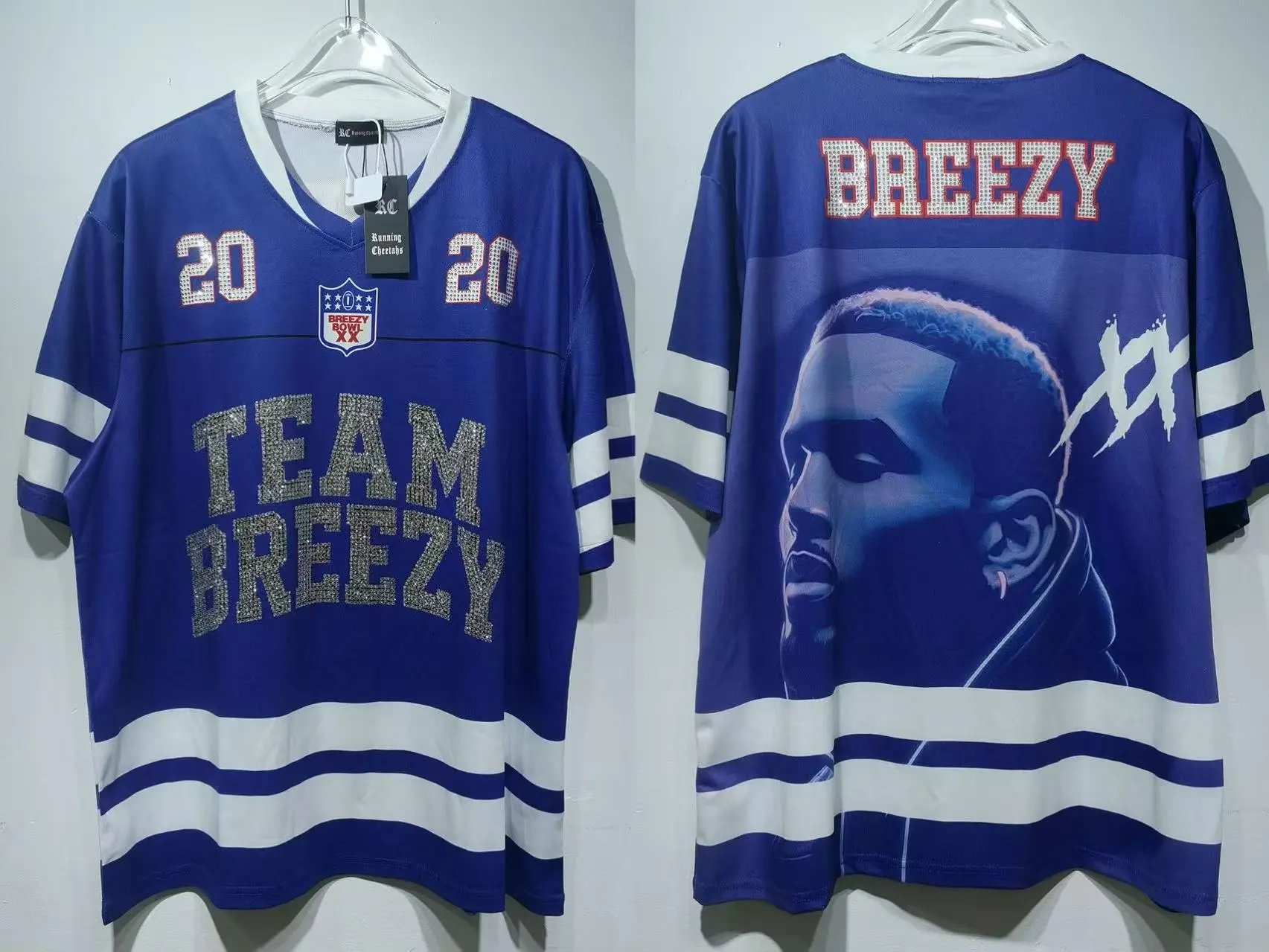 Palace Football Jerseys V-neck mesh jersey with graphic prints and number appliqués — CT 020 Blue