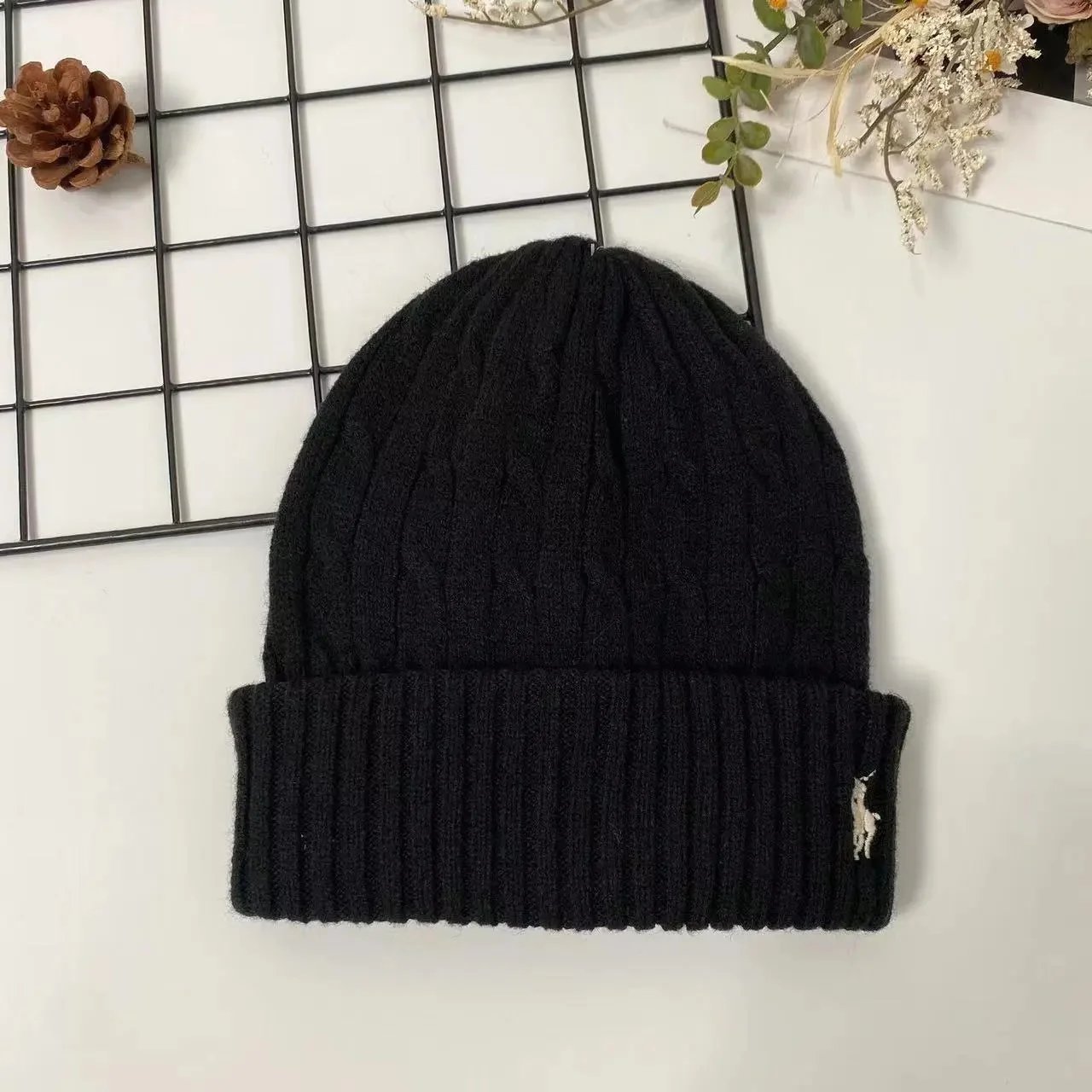 Ralph Lauren Hats Cuffed Knit Beanie with Embroidered Polo Pony — 20