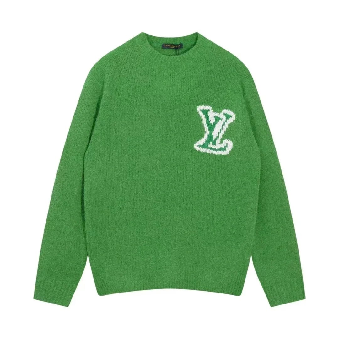 Louis Vuitton Knitwear Crew-Neck Logo Knit Sweater — Jacquard pullover sweater – green