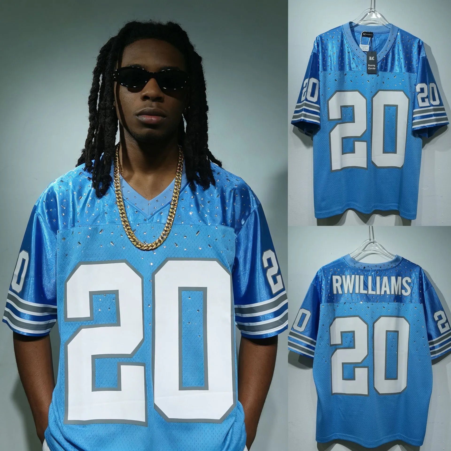 Palace Football Jerseys V-neck mesh jersey with graphic prints and number appliqués — CT 026 Blue