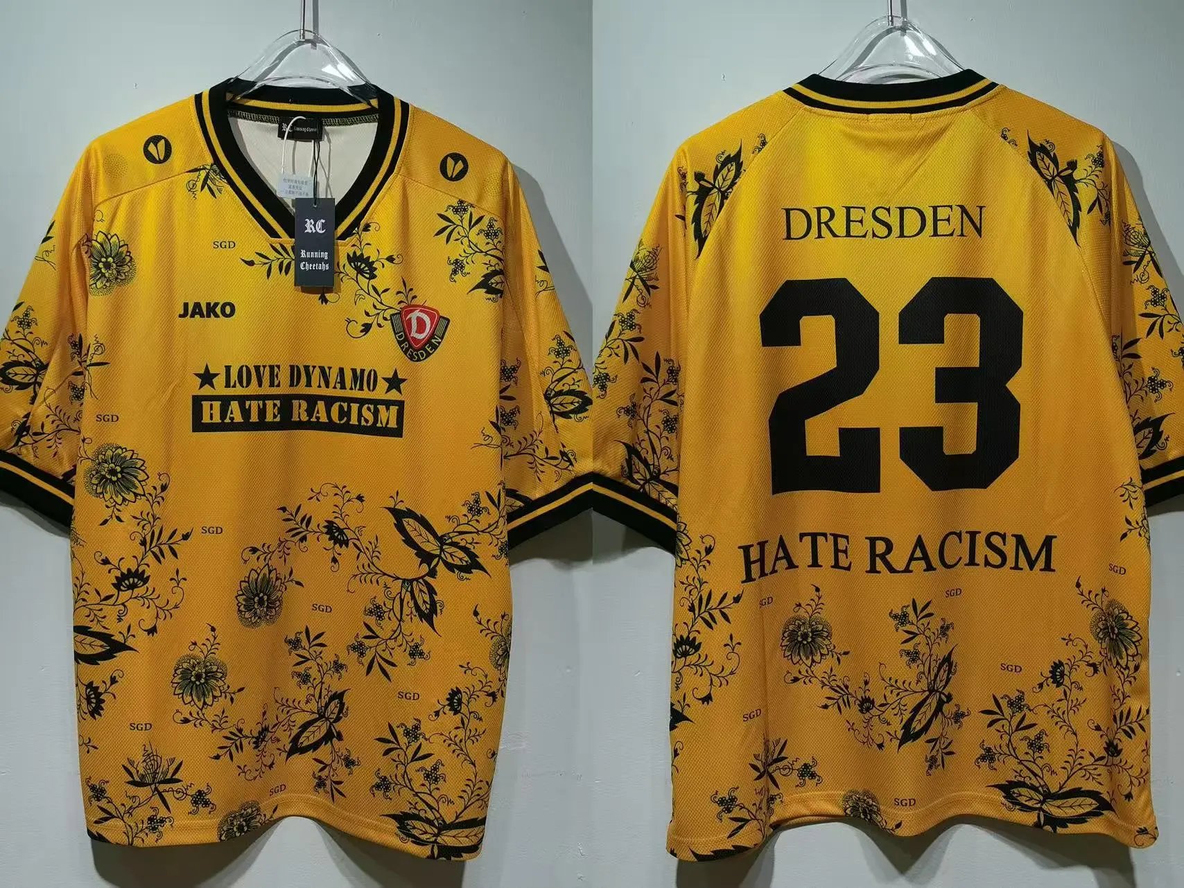 Palace Football Jerseys V-neck mesh jersey with graphic prints and number appliqués — CT 029 Yellow
