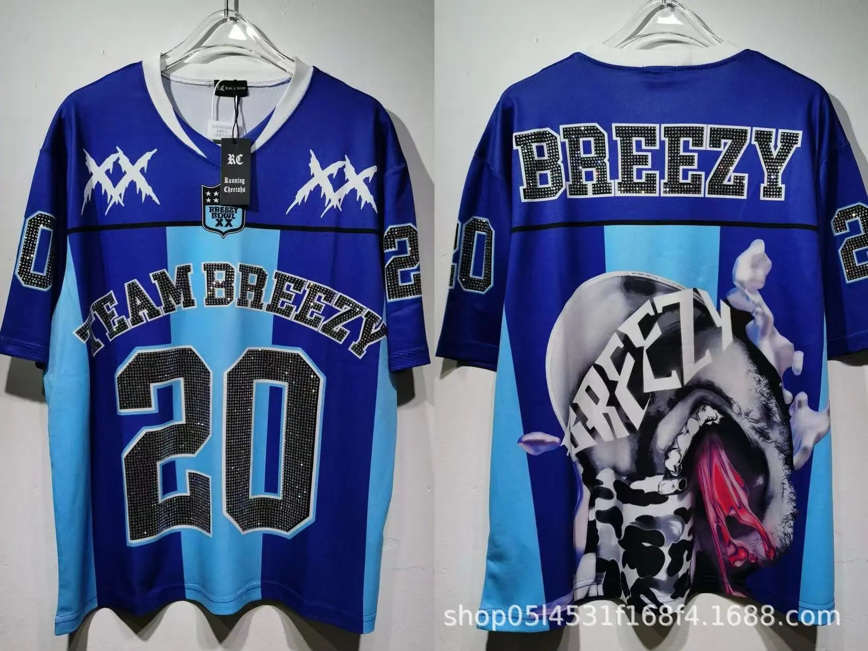 Palace Football Jerseys V-neck mesh jersey with graphic prints and number appliqués — CT 022 Blue