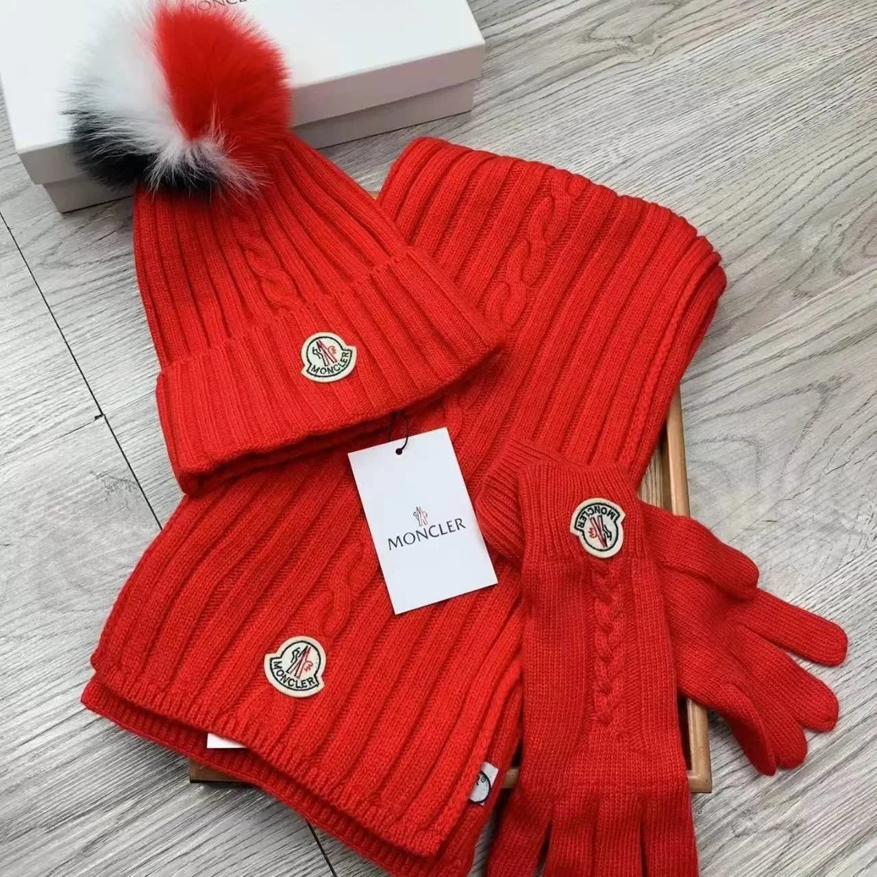 Moncler Knitted beanie, scarf and gloves set — 09